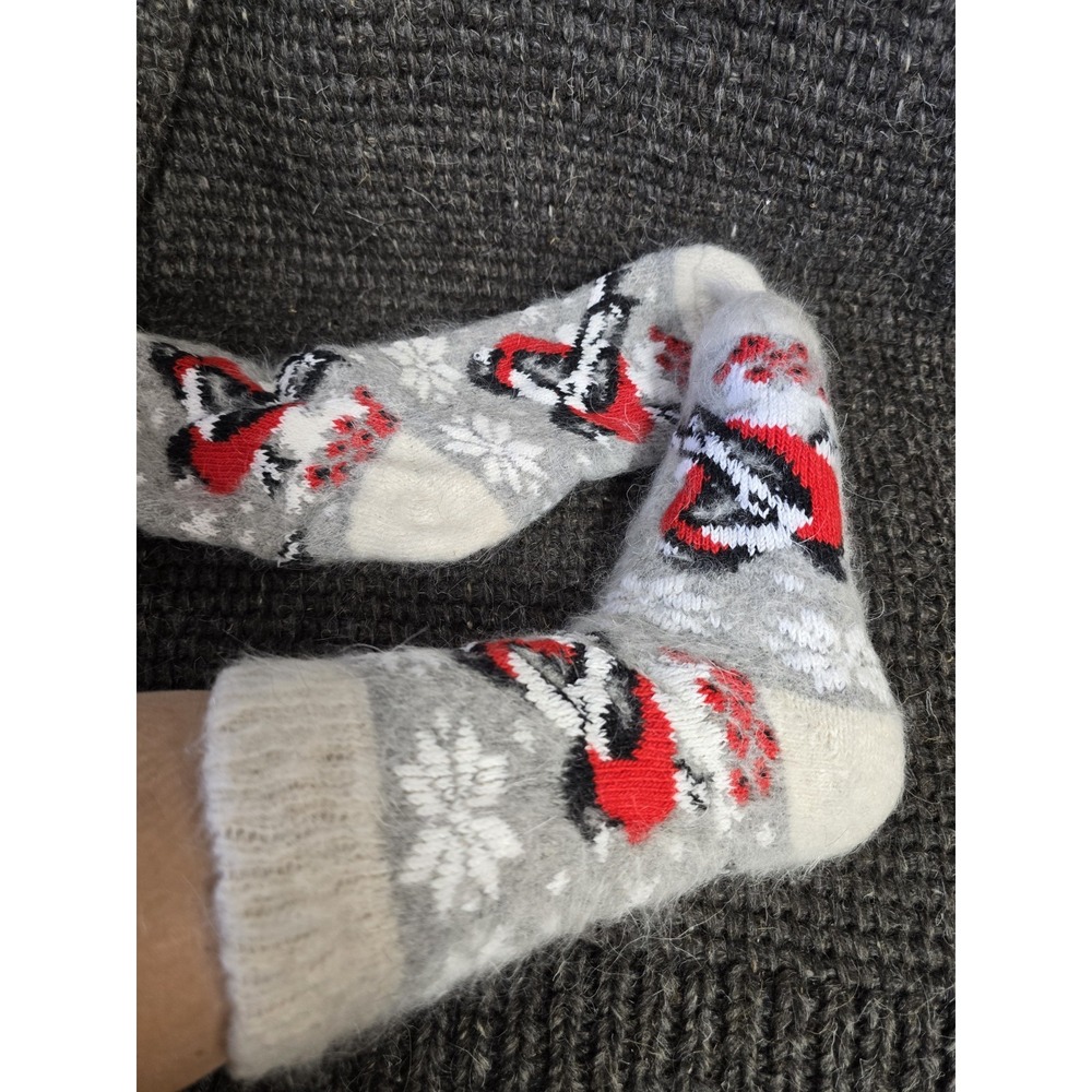Handmade Goat Down Winter Socks Women Nordic Fair Isle Bullfinch Bird Size 36-40